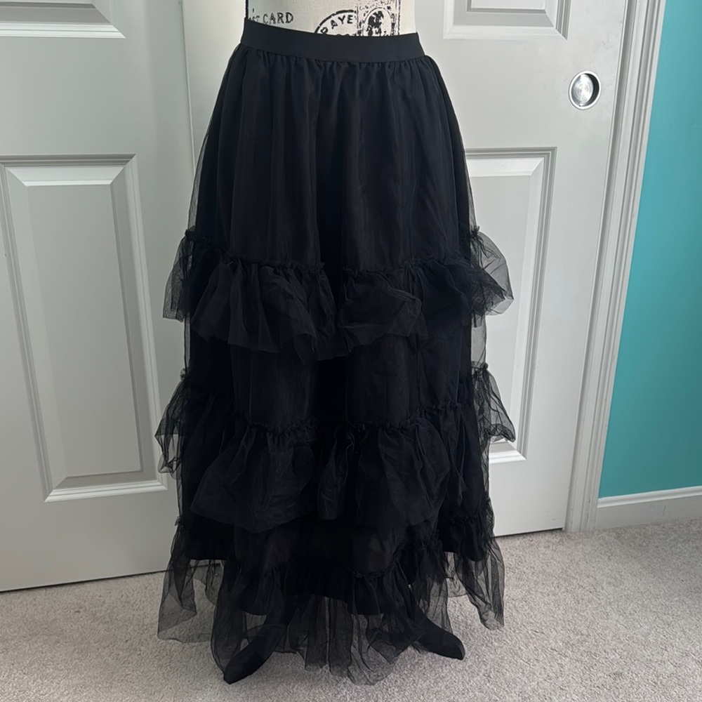 Cider Black Maxi Tiered Ruffled Skirt